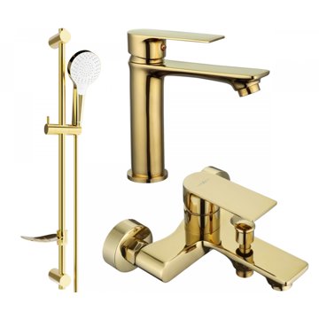 

MEXEN Mexen Royo DF05 Set umyvadlové a vanové baterie s příslušenstvím, zlatý (72203DF05-50)