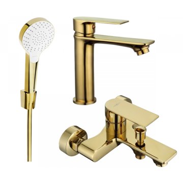 

MEXEN Mexen Royo R05 Set umyvadlové a vanové baterie s příslušenstvím, zlatý (72203R05-50)
