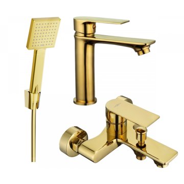 

MEXEN Mexen Royo R45 Set umyvadlové a vanové baterie s příslušenstvím, zlatý (72203R45-50)