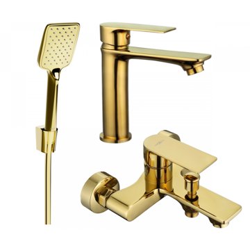 

MEXEN Mexen Royo R62 Set umyvadlové a vanové baterie s příslušenstvím, zlatý (72203R62-50)