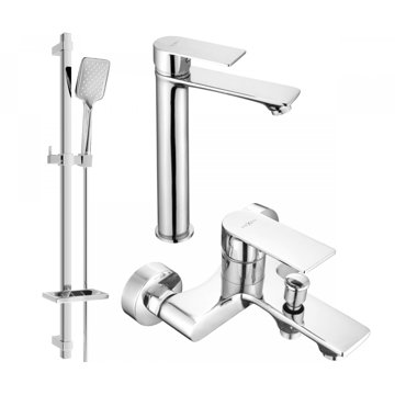 

MEXEN Royo DQ62 Set umyvadlové a vanové baterie s příslušenstvím, stříbrný (72213DQ62-00)