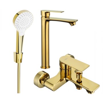 

MEXEN Royo R05 Set umyvadlové a vanové baterie s příslušenstvím, zlatý (72213R05-50)