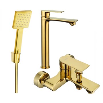 

MEXEN Royo R45 Set umyvadlové a vanové baterie s příslušenstvím, zlatý (72213R45-50)