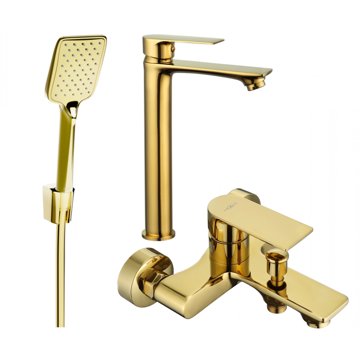 

MEXEN Royo R62 Set umyvadlové a vanové baterie s příslušenstvím, zlatý (72213R62-50)