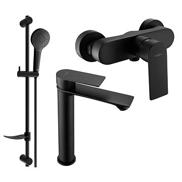

MEXEN Royo SET umyvadlová + sprchová baterie s příslušenstvím DF05, černá 72214DF05 - 70