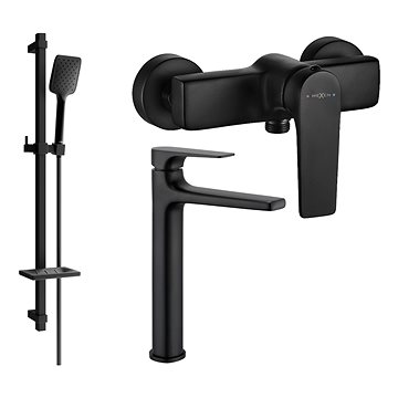 

MEXEN Lynx DQ62 SET umyvadlová baterie + sprchová s příslušenstvím, černá 745914DQ62 - 70