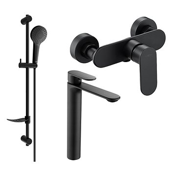 

MEXEN Milo DF05 SET umyvadlová baterie + sprchová s příslušenstvím, černá 71314DF05 - 70