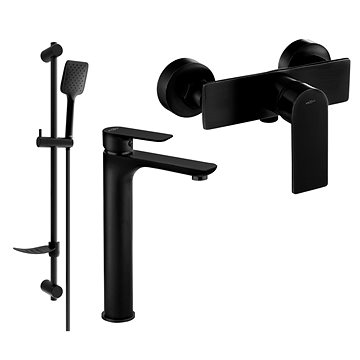 

MEXEN Alfa DF62 SET umyvadlová baterie + sprchová s příslušenstvím, černá 745714DF62 - 70