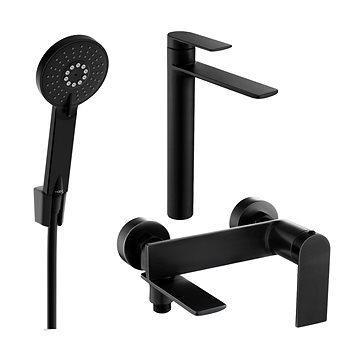 

MEXEN Zero SET umyvadlová + vanová baterie s příslušenstvím R40, černá 71113R40-70