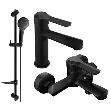 

MEXEN Saber DF05 Set umyvadlové a vanové baterie s příslušenstvím, černá 72103DF05-70