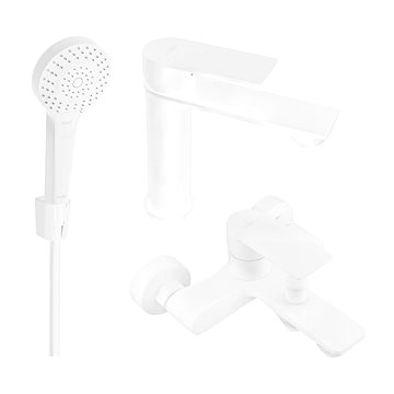 

MEXEN Royo R05 Set umyvadlové a vanové baterie s příslušenstvím, bílá 72203R05-20