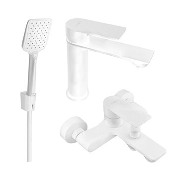 

MEXEN Royo R62 Set umyvadlové a vanové baterie s příslušenstvím, bílá 72203R62-20