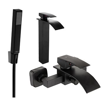 

MEXEN Aries R77 Set umyvadlové a vanové baterie s příslušenstvím, černá 744813R77-70