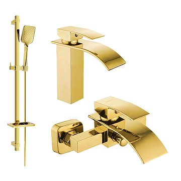 

MEXEN Aries DQ62 Set umyvadlové a vanové baterie s příslušenstvím, zlato 744803DQ62-50