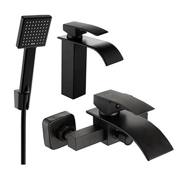 

MEXEN Aries R45 Set umyvadlové a vanové baterie s příslušenstvím, černá 744803R45-70