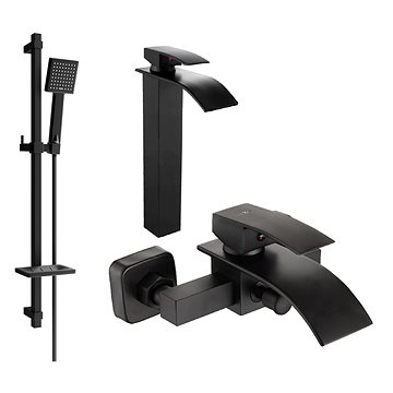 

MEXEN Aries DQ45 Set umyvadlové a vanové baterie s příslušenstvím, černá 744813DQ45-70