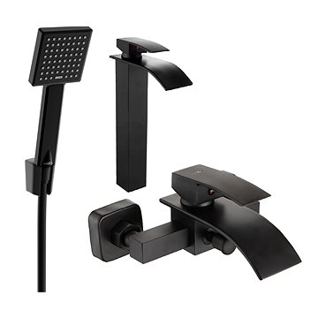 

MEXEN Aries R45 Set umyvadlové a vanové baterie s příslušenstvím, černá 744813R45-70