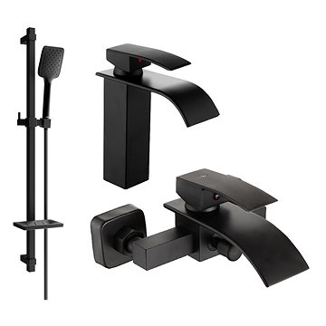 

MEXEN Aries DQ62 Set umyvadlové a vanové baterie s příslušenstvím, černá 744803DQ62-70