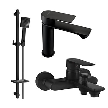 

Mexen Royo DQ45 Set umyvadlové a vanové baterie s příslušenstvím, černá (72203DQ45-70)