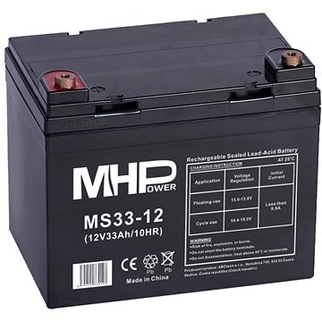 

MHPower olověný akumulátor AGM 12 V/33 Ah, Terminál L2 - 6,4, MS33-12