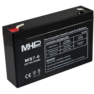 

MHPower olověný akumulátor AGM 6 V/7 Ah, Faston F2 - 6,3 mm, MS7-6
