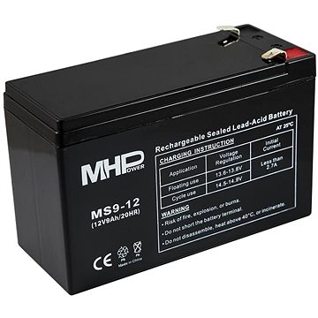 MHPower olověný akumulátor AGM 12 V/9 Ah, Faston F2 - 6,3 mm, MS9-12
