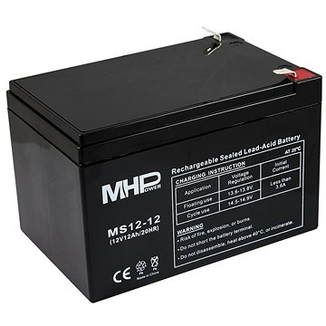 MHPower olověný akumulátor AGM 12 V/12 Ah, Faston F2 - 6,3 mm, MS12-12
