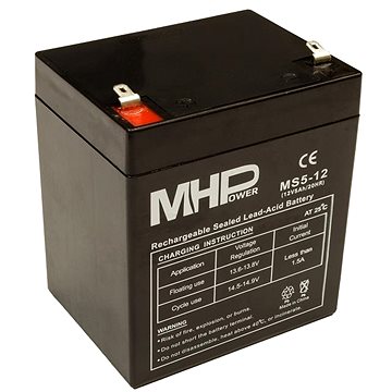 MHPower olověný akumulátor AGM 12 V/5 Ah, Faston F1 - 4,8 mm, MS5-12