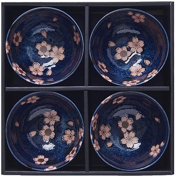 

Made In Japan Sada misek 4 ks 13 cm v námořnícke modré s ružovým květem Sakura