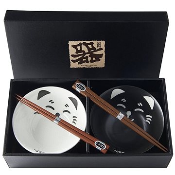 

Made In JapanSet misek Cat Face Design s hůlkami 400 ml 2 ks
