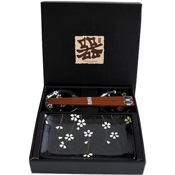 

Made in Japan Sushi set černý s bílými kvítky