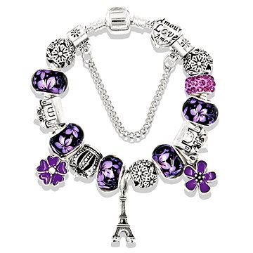 

Silver Star Náramek – Eiffelova věž Purple Bead - 18cm
