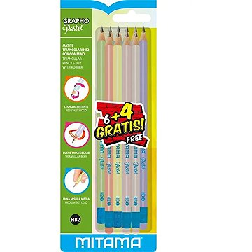 

MITAMA Pastel grafitová, trojhranná s gumou HB (č. 2) - balení 10 ks
