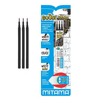 Mitama Náhradní náplně + guma pro pero Goody černé - 0,7 mm, 3 ks