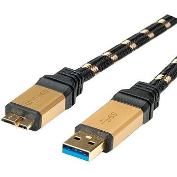 ROLINE Gold USB 3.0 SuperSpeed USB 3.0 A(M) -> micro USB 3.0 B(M), 1.8m - černo/zlatý - Datový kabel
