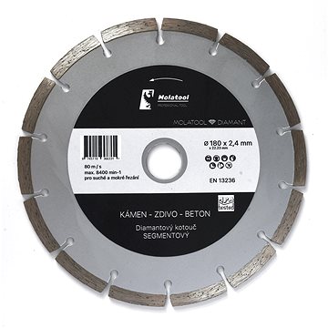 

Diamantový řezný kotouč Molatool 180 × 2,4 × 22,2 mm Segment Profi