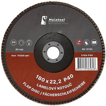 

Lamelový brusný kotouč Molatool Korund 180 mm P40