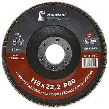 

Lamelový brusný kotouč Molatool Korund 115 mm P60