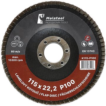 

Lamelový brusný kotouč Molatool Korund 115 mm P100