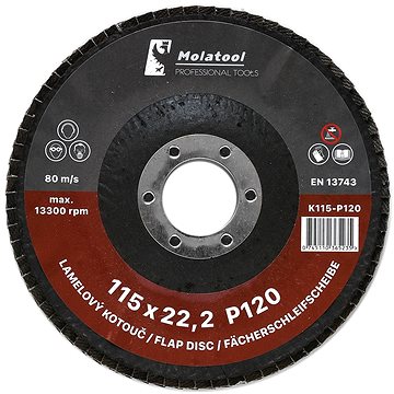 

Lamelový brusný kotouč Molatool Korund 115 mm P120