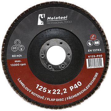 

Lamelový brusný kotouč Molatool Korund 125 mm P40