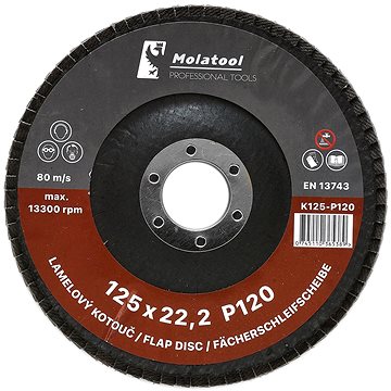 

Lamelový brusný kotouč Molatool Korund 125 mm P120