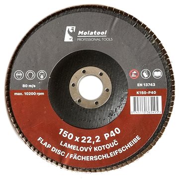 

Lamelový brusný kotouč Molatool Korund 150 mm P40