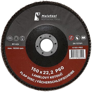 

Lamelový brusný kotouč Molatool Korund 150 mm P60