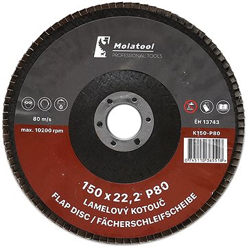 

Lamelový brusný kotouč Molatool Korund 150 mm P80