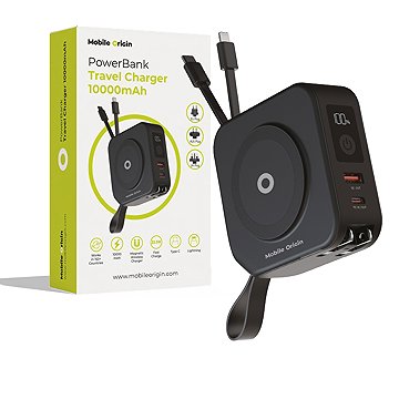 

Mobile Origin Powerbank 10 000mAh and Travel Charger Lightning and USB-C cable Black