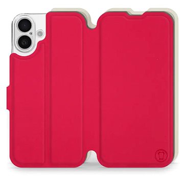

Mobiwear Soft Touch Flip knížkové pro Apple iPhone 16 Plus - Rudé & Béžové