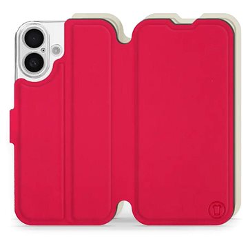 

Mobiwear Soft Touch Flip knížkové pro Apple iPhone 16 - Rudé & Béžové