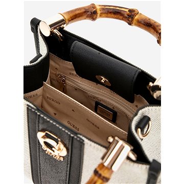 

GUESS Kabelka Kerima Bamboo Mini Tote přírodní/černá s logem