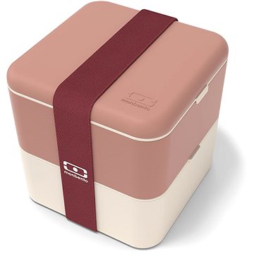 

MonBento Svačinový bento box Square pink Moka, krémově hnědý